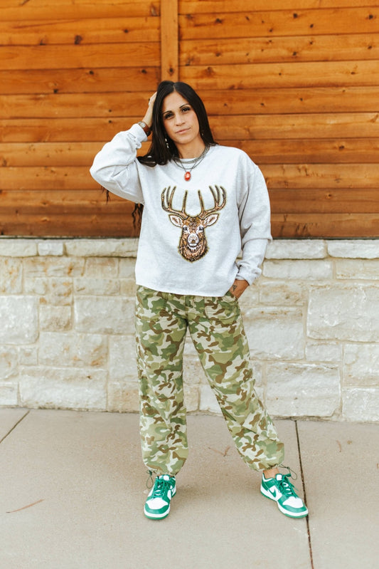 Deer Hunting Sequin Patch Sweatshirt Wild Junkie
