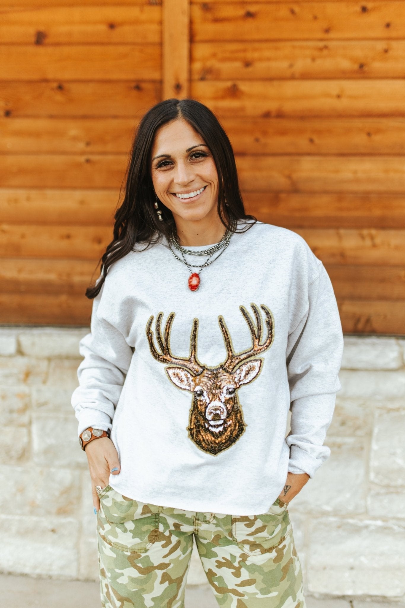 Deer Hunting Sequin Patch Sweatshirt Wild Junkie