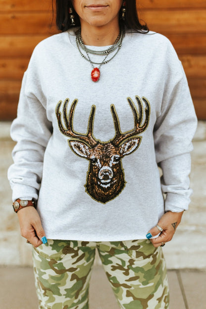 Deer Hunting Sequin Patch Sweatshirt Wild Junkie