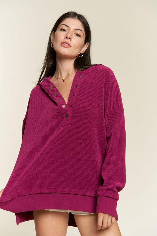 Long Sleeve Button Down Ribbed Hooded Sweatshirt Shop Style & More | Fresh Looks, Everyday Deals & Free Shipping