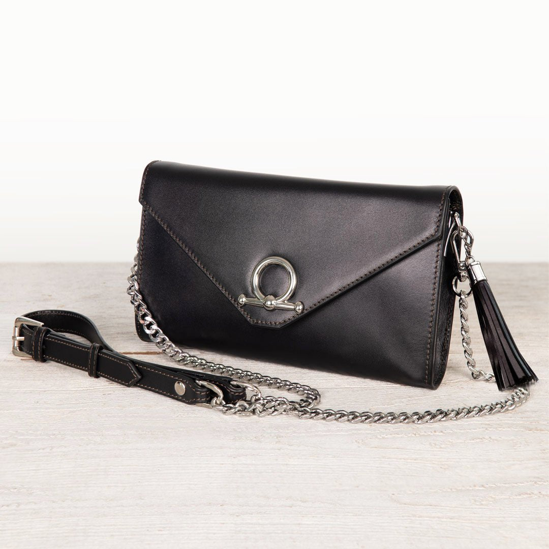 Del Mar - Horse Bit Crossbody Luxury Leather Handbag in Black Urban-Equestrian