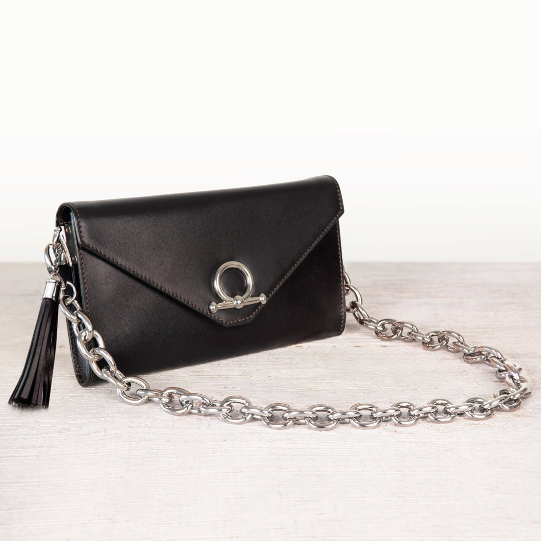 Del Mar - Horse Bit Crossbody Luxury Leather Handbag in Black Urban-Equestrian