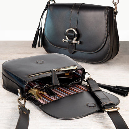 Del Rey - Equestrian Horse Bit Crossbody Luxury Leather Handbag in Black Urban-Equestrian