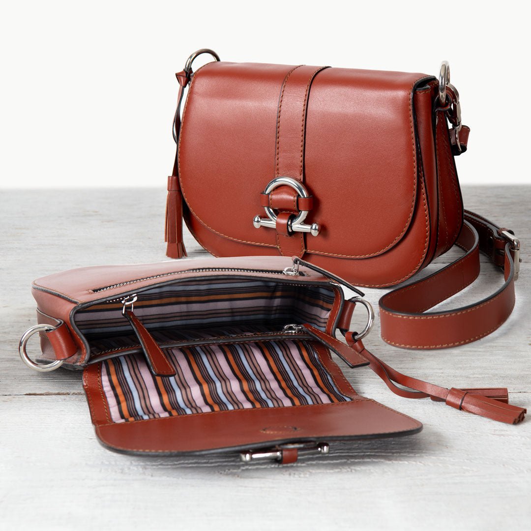 Del Rey - Equestrian Horse Bit Crossbody Luxury Leather Handbag in Cognac Urban-Equestrian