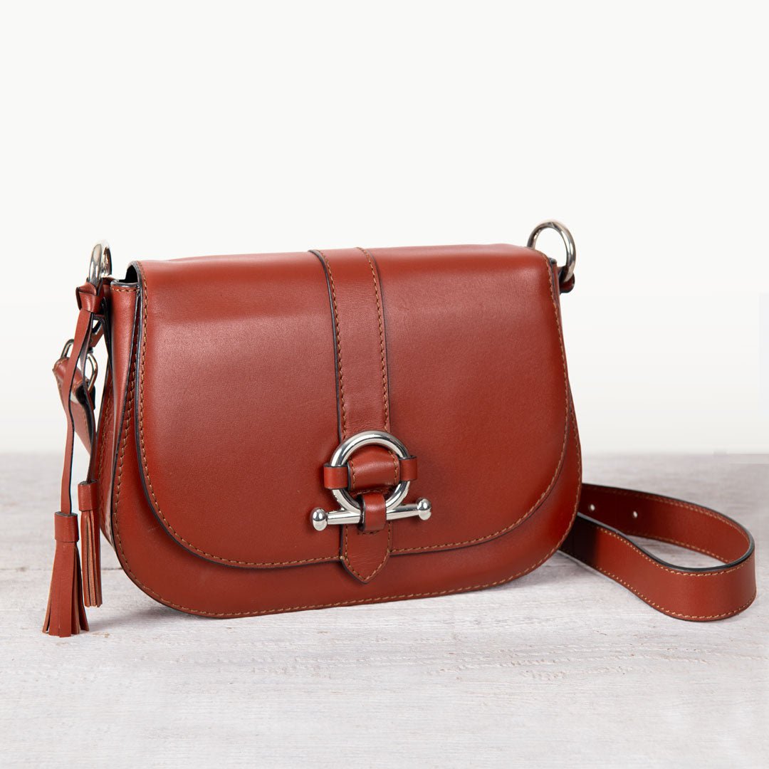 Del Rey - Equestrian Horse Bit Crossbody Luxury Leather Handbag in Cognac Urban-Equestrian