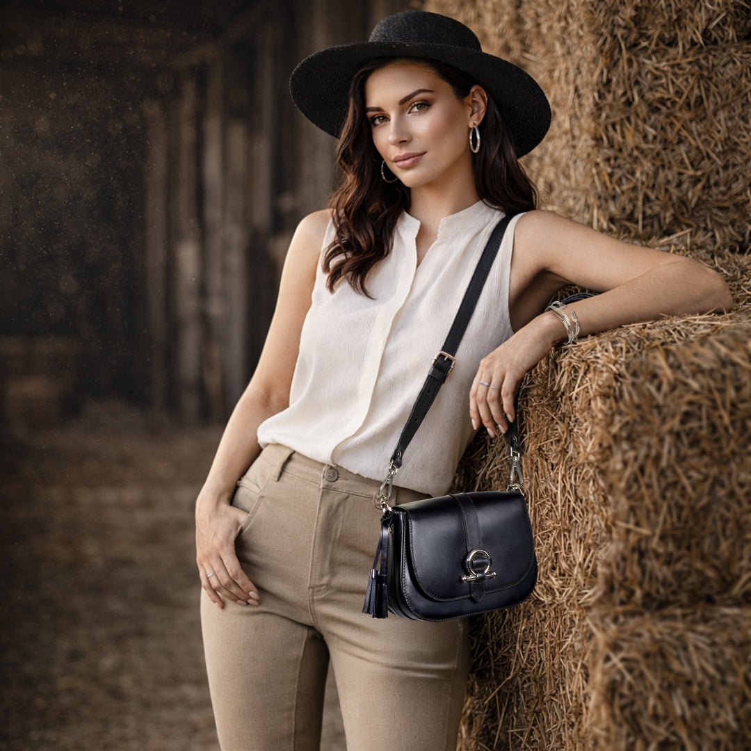 Del Rey - Equestrian Horse Bit Crossbody Luxury Leather Handbag in Black Urban-Equestrian