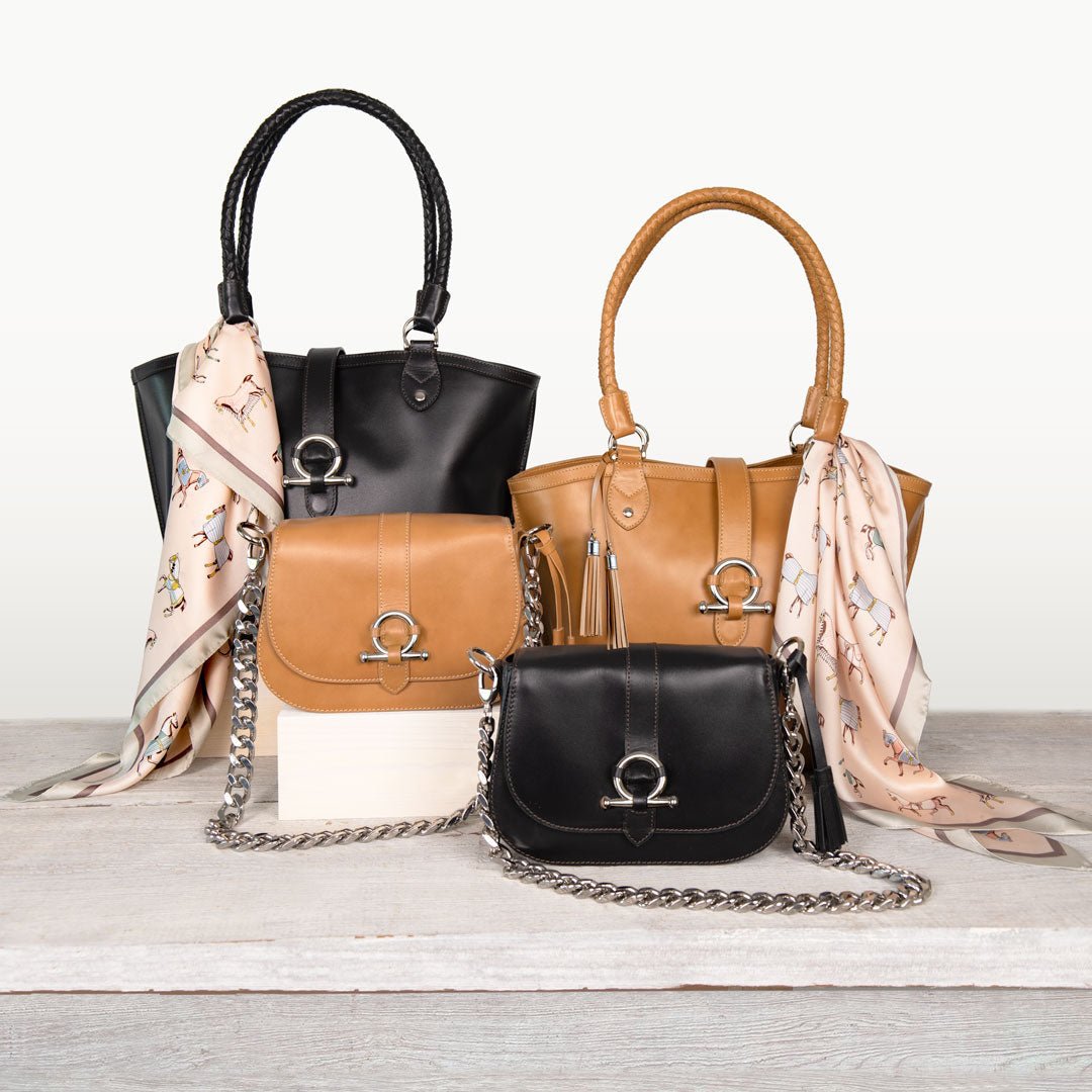Del Rey -Horse Bit Tote Luxury Leather Handbag in Black Urban-Equestrian