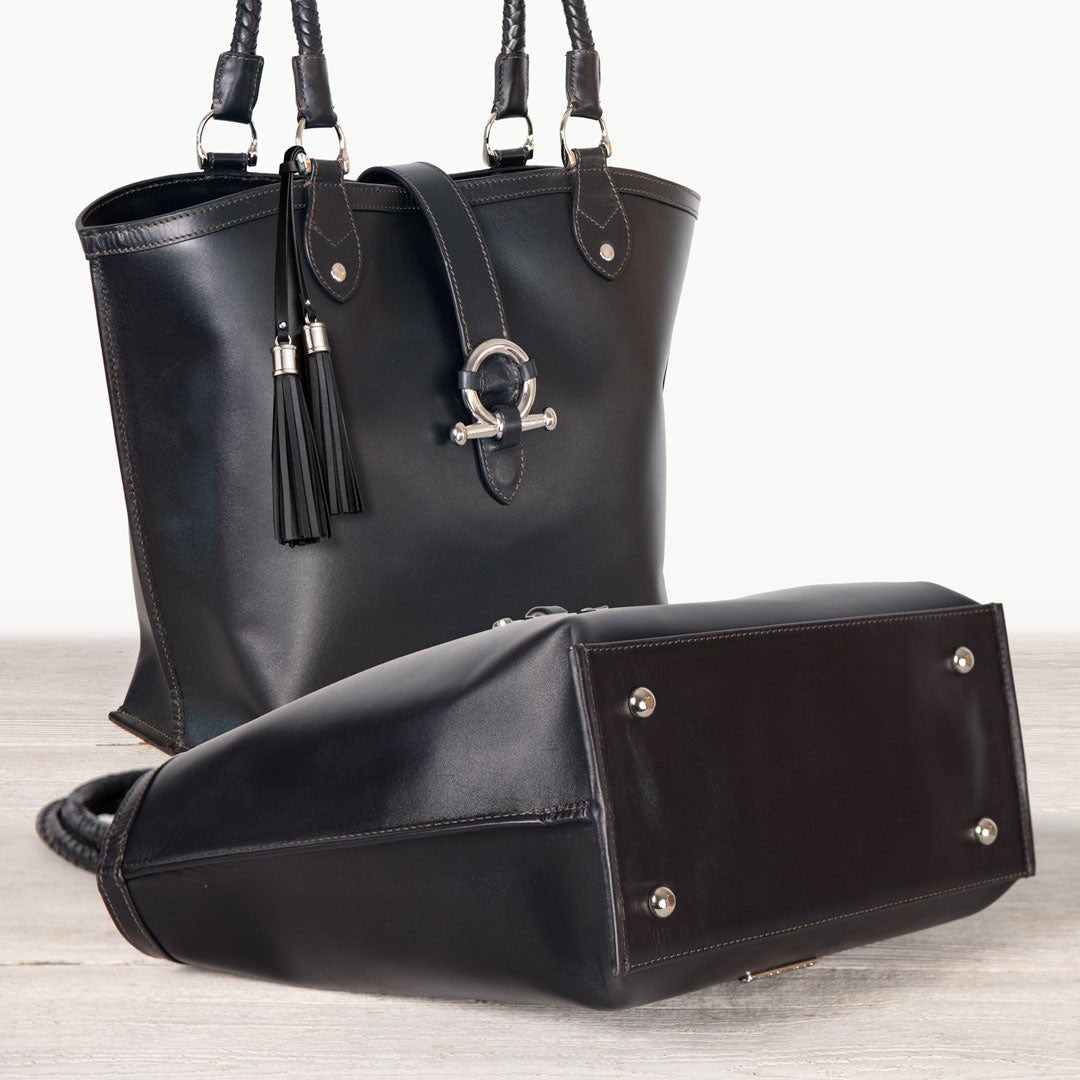 Del Rey -Horse Bit Tote Luxury Leather Handbag in Black Urban-Equestrian