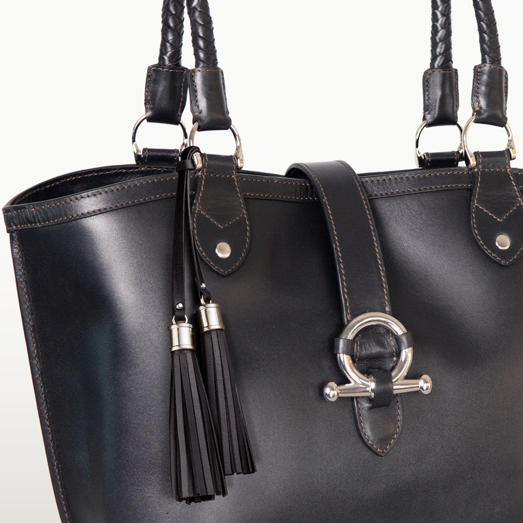 Del Rey -Horse Bit Tote Luxury Leather Handbag in Black Urban-Equestrian