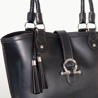 Del Rey -Horse Bit Tote Luxury Leather Handbag in Black Urban-Equestrian