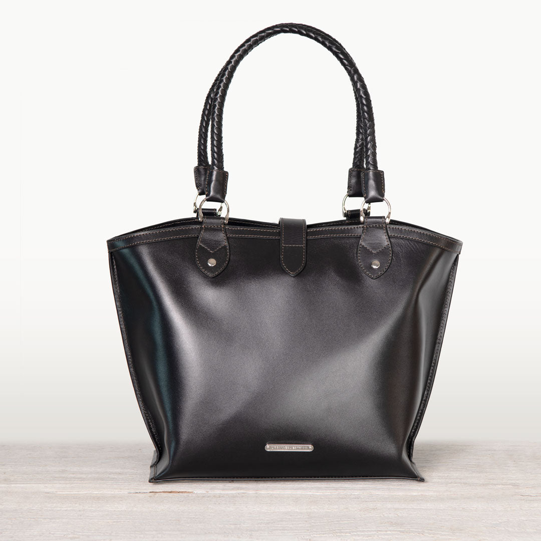 Del Rey -Horse Bit Tote Luxury Leather Handbag in Black Urban-Equestrian