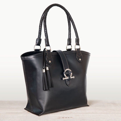 Del Rey -Horse Bit Tote Luxury Leather Handbag in Black Urban-Equestrian