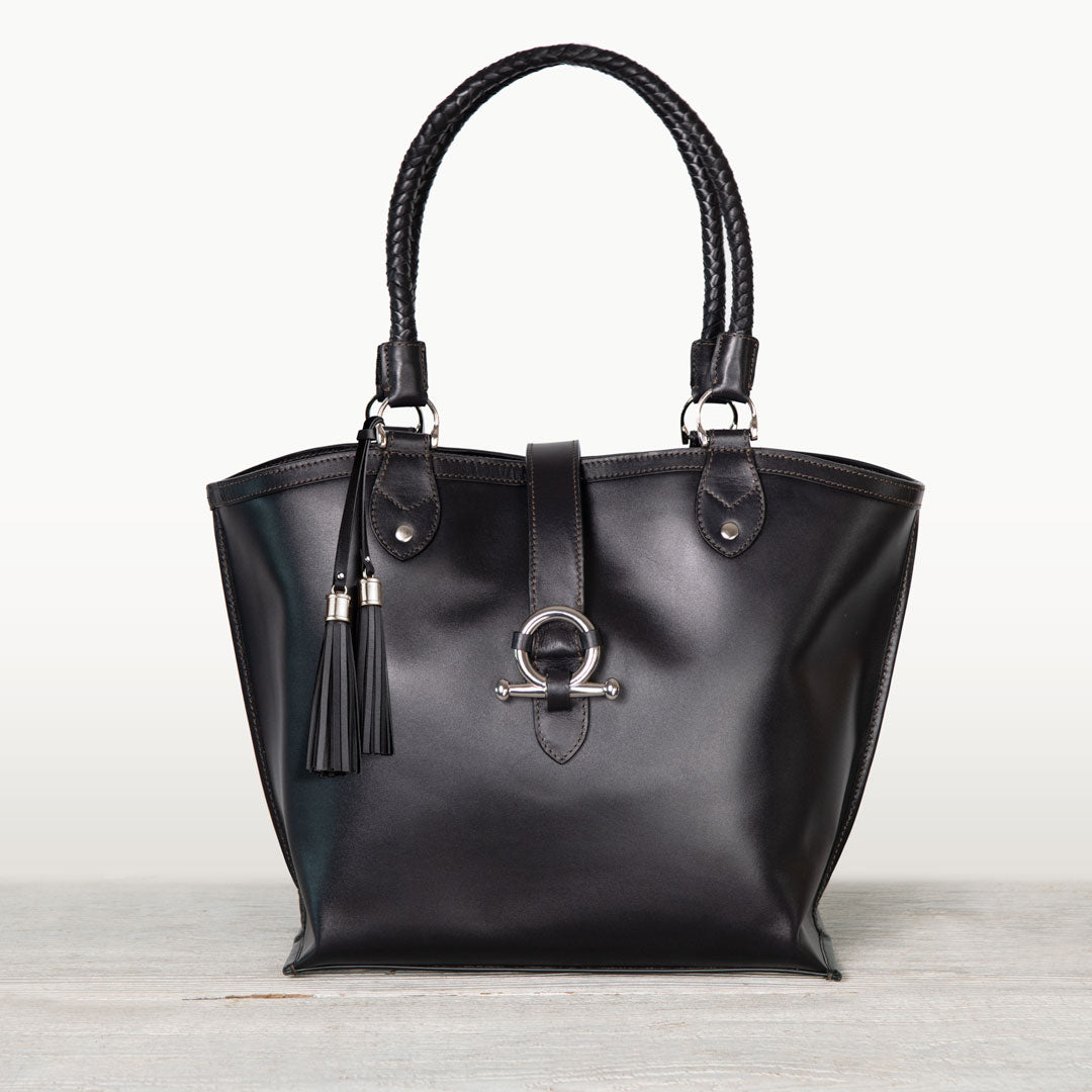 Del Rey -Horse Bit Tote Luxury Leather Handbag in Black Urban-Equestrian