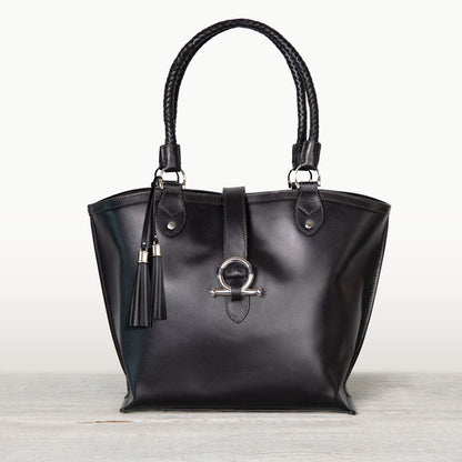 Del Rey -Horse Bit Tote Luxury Leather Handbag in Black Urban-Equestrian