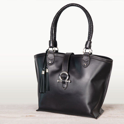 Del Rey -Horse Bit Tote Luxury Leather Handbag in Black Urban-Equestrian