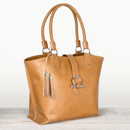 Del Rey -Horse Bit Tote Luxury Leather Handbag in Caramel Urban-Equestrian