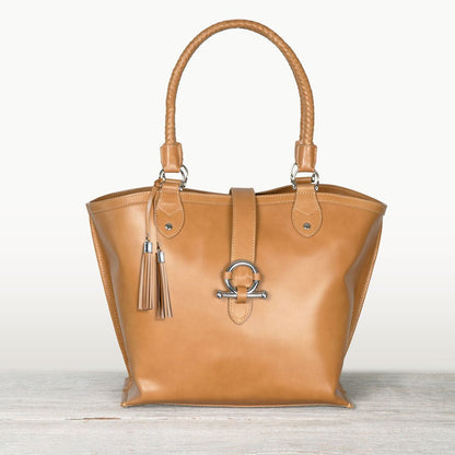 Del Rey -Horse Bit Tote Luxury Leather Handbag in Caramel Urban-Equestrian