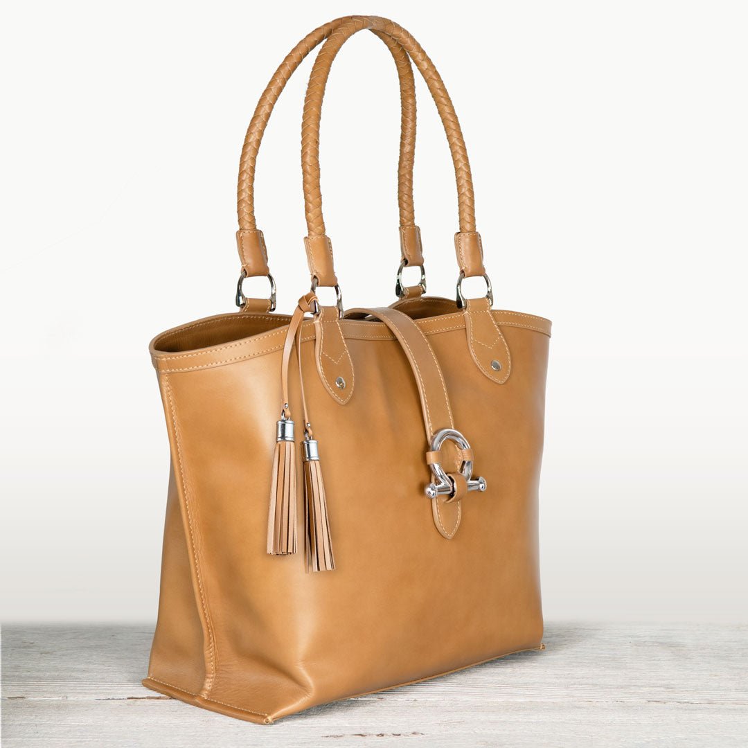 Del Rey -Horse Bit Tote Luxury Leather Handbag in Caramel Urban-Equestrian