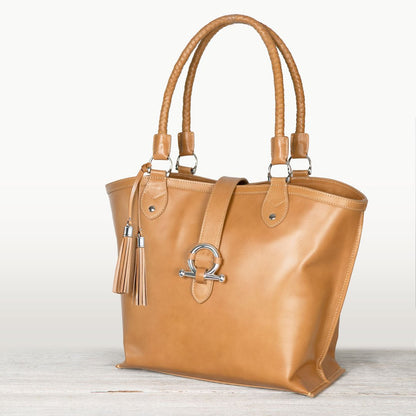 Del Rey -Horse Bit Tote Luxury Leather Handbag in Caramel Urban-Equestrian