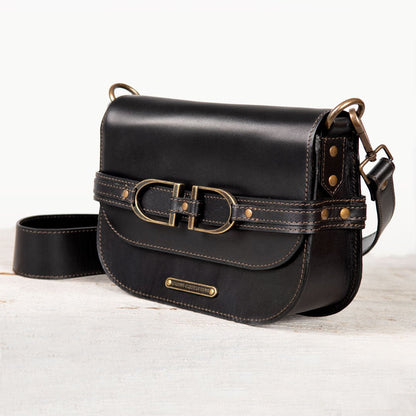 Delaney - Equestrian Stirrup Crossbody Luxury Leather Handbag in Black Urban-Equestrian