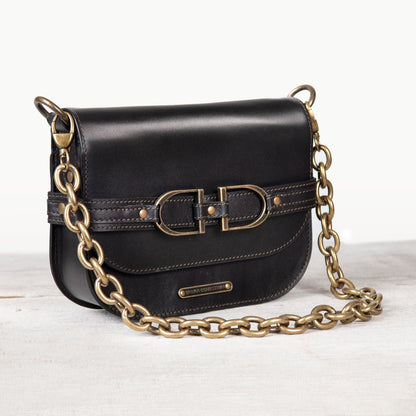 Delaney - Equestrian Stirrup Crossbody Luxury Leather Handbag in Black Urban-Equestrian