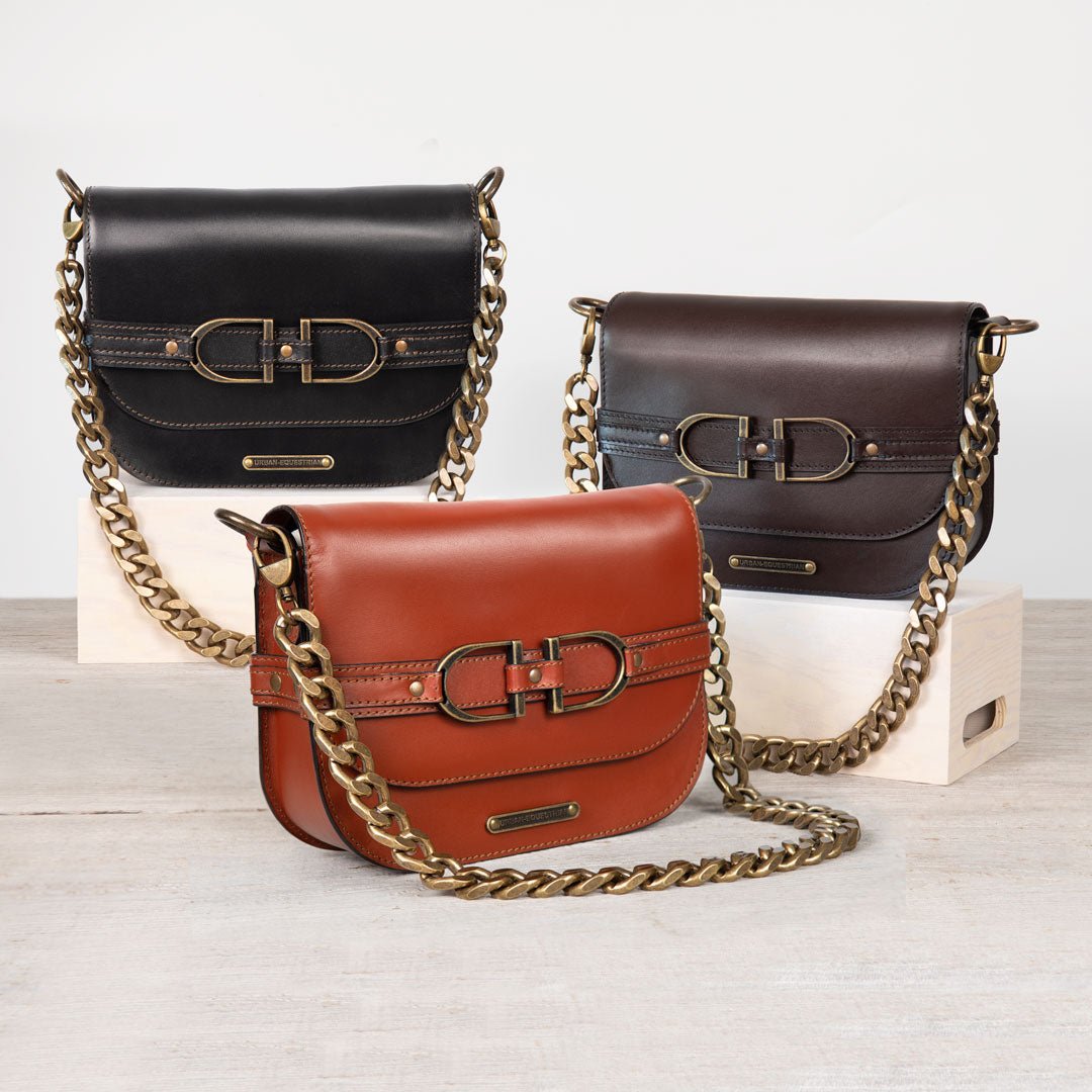 Delaney - Equestrian Stirrup Crossbody Luxury Leather Handbag in Black Urban-Equestrian