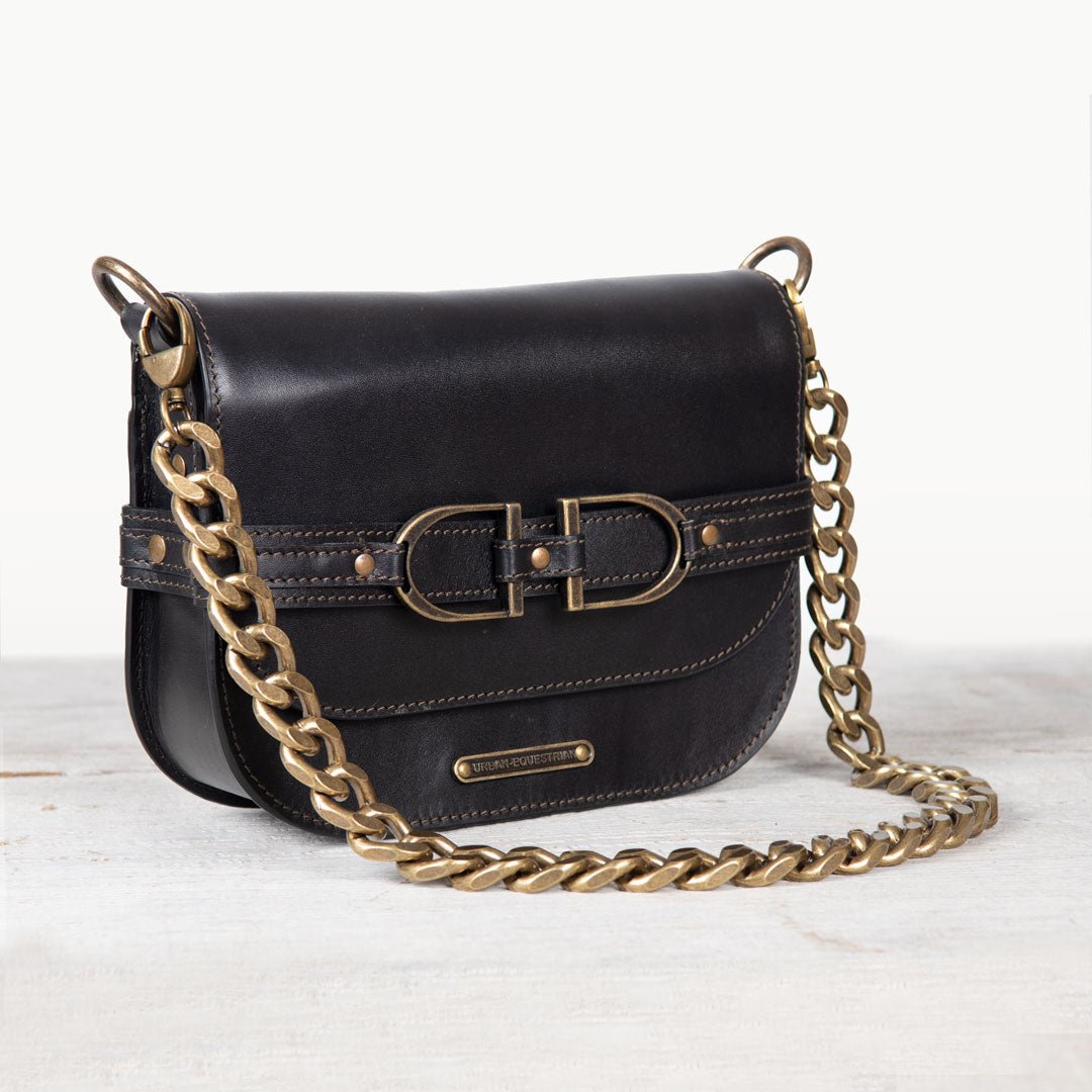 Delaney - Equestrian Stirrup Crossbody Luxury Leather Handbag in Black Urban-Equestrian