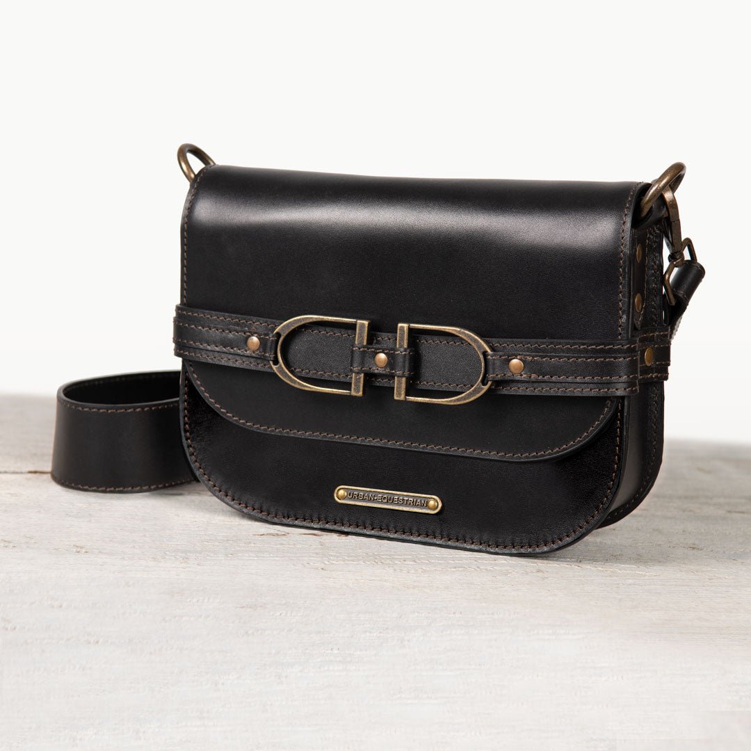 Delaney - Equestrian Stirrup Crossbody Luxury Leather Handbag in Black Urban-Equestrian