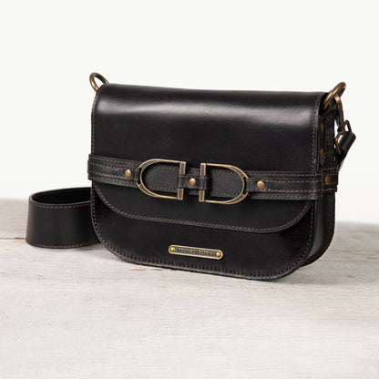 Delaney - Equestrian Stirrup Crossbody Luxury Leather Handbag in Black Urban-Equestrian