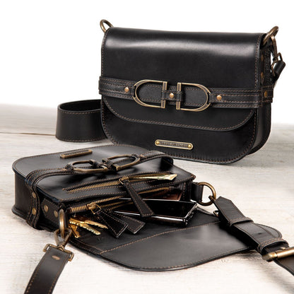 Delaney - Equestrian Stirrup Crossbody Luxury Leather Handbag in Black Urban-Equestrian