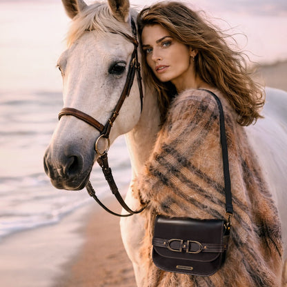 Delaney - Equestrian Stirrup Crossbody Luxury Leather Handbag in Black Urban-Equestrian