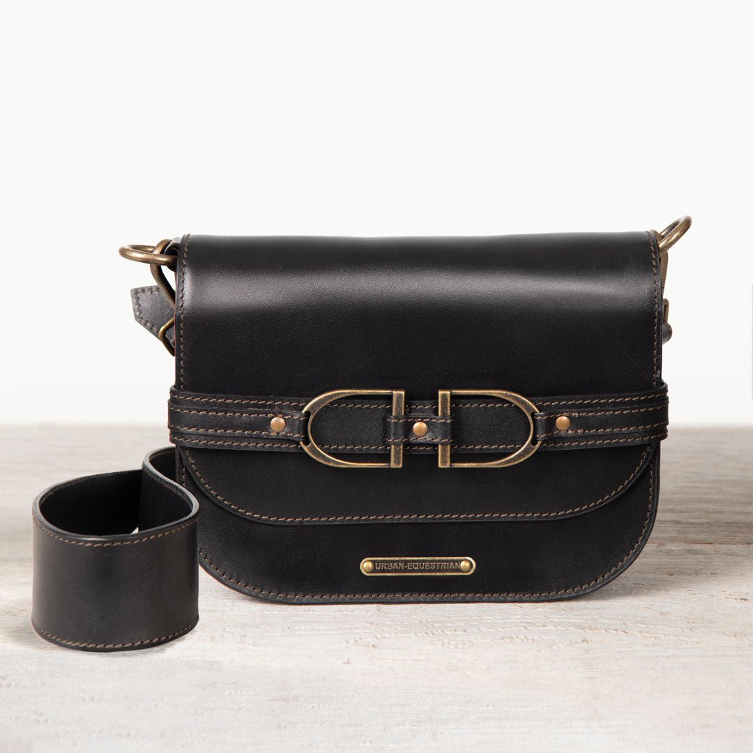 Delaney - Equestrian Stirrup Crossbody Luxury Leather Handbag in Black Urban-Equestrian