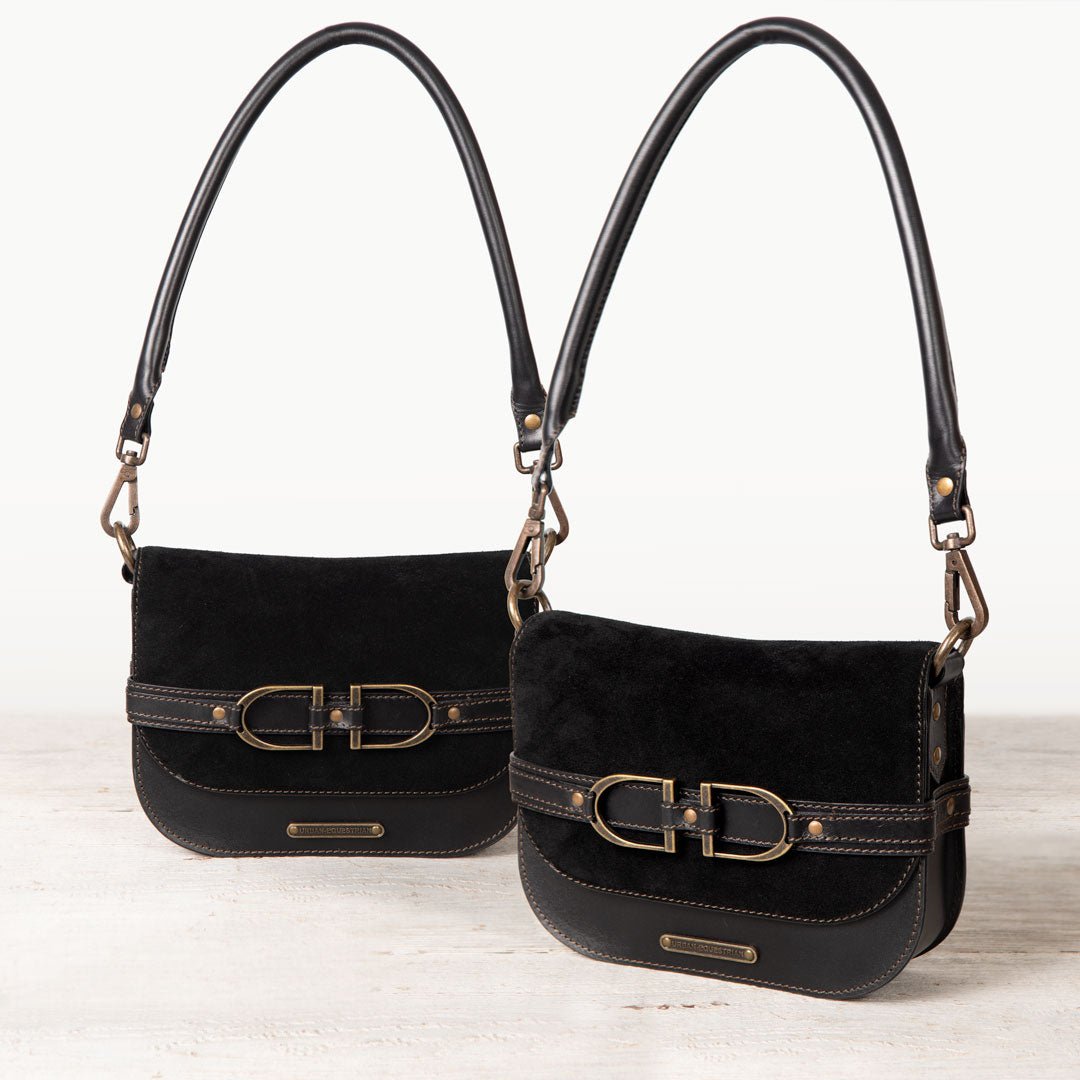 Delaney - Equestrian Stirrup Crossbody Luxury Leather Handbag in Black on Black Urban-Equestrian
