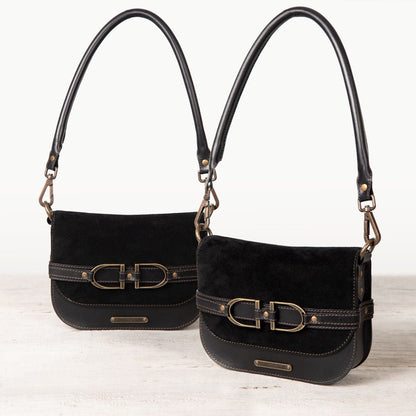 Delaney - Equestrian Stirrup Crossbody Luxury Leather Handbag in Black on Black Urban-Equestrian