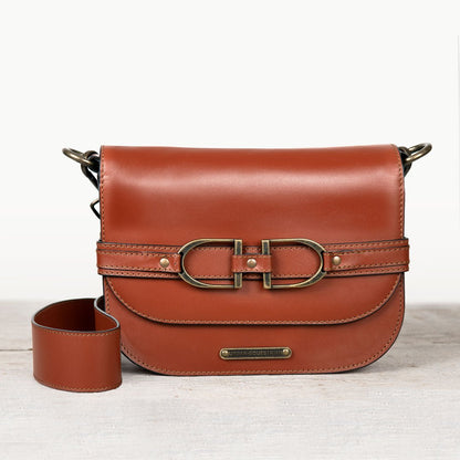 Delaney - Equestrian Stirrup Crossbody Luxury Leather Handbag in Cognac Urban-Equestrian