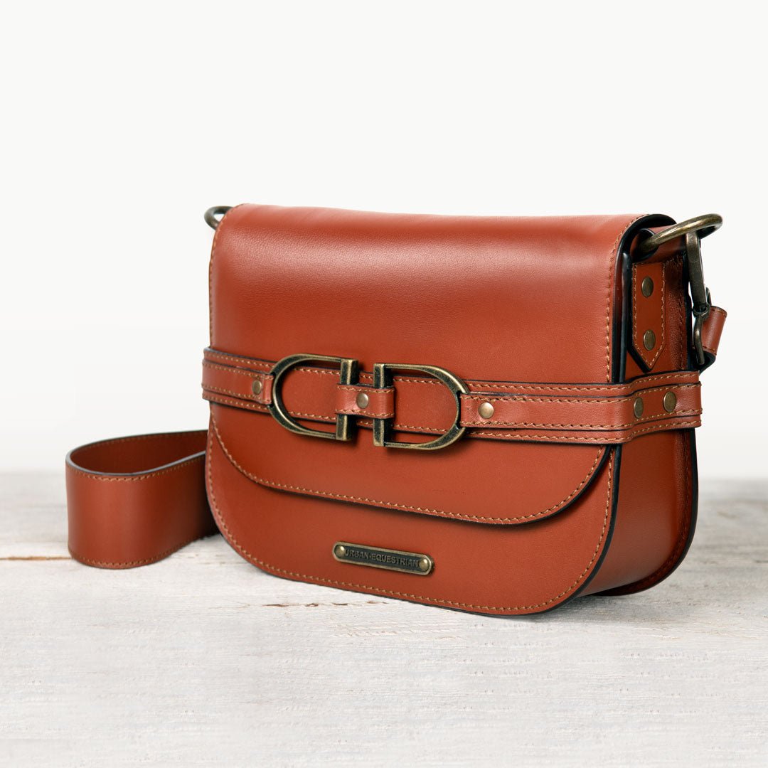Delaney - Equestrian Stirrup Crossbody Luxury Leather Handbag in Cognac Urban-Equestrian