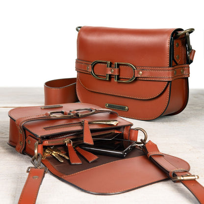 Delaney - Equestrian Stirrup Crossbody Luxury Leather Handbag in Cognac Urban-Equestrian