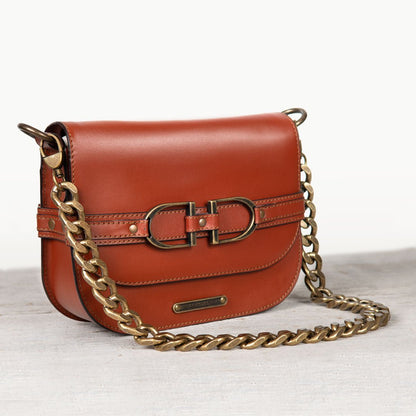 Delaney - Equestrian Stirrup Crossbody Luxury Leather Handbag in Cognac Urban-Equestrian