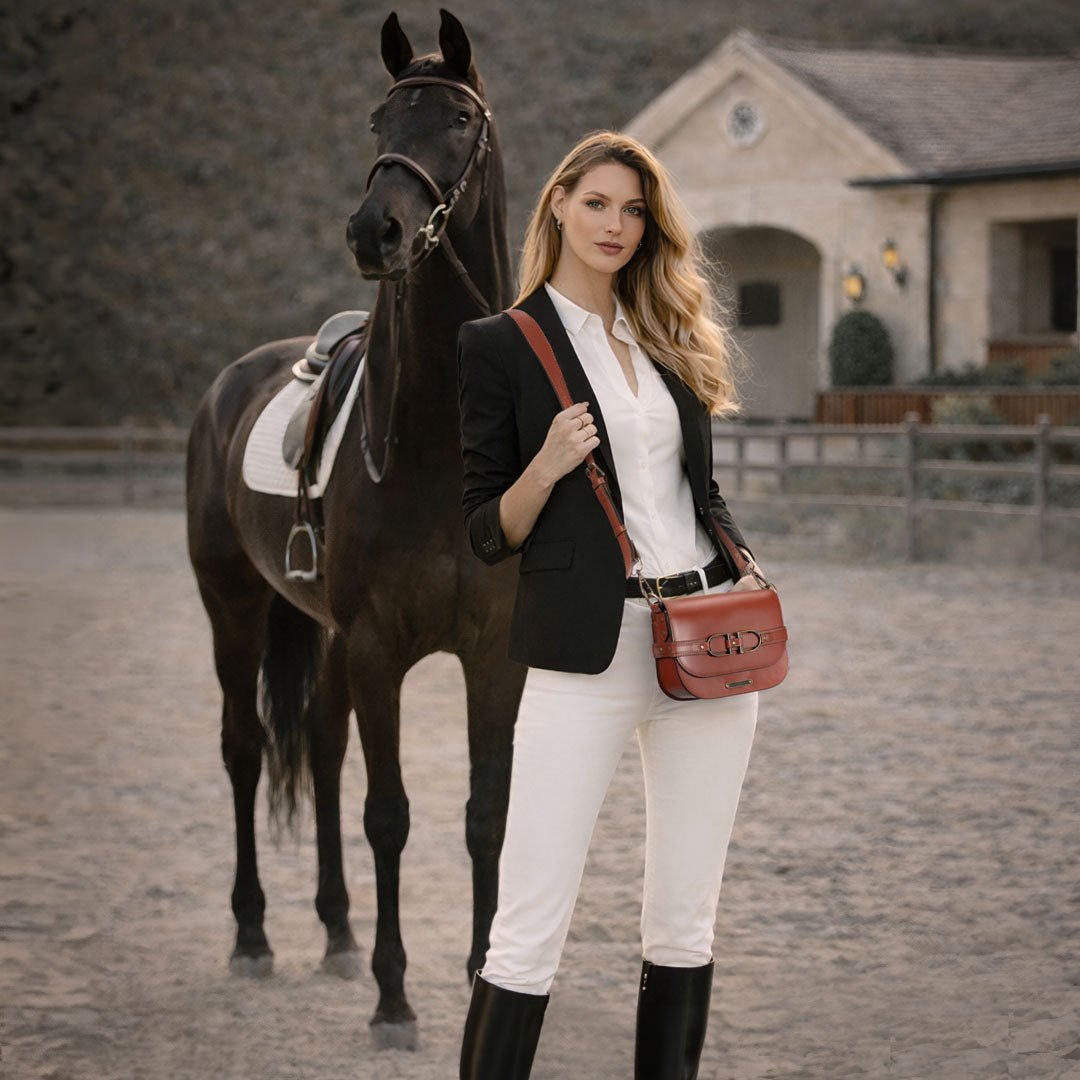 Delaney - Equestrian Stirrup Crossbody Luxury Leather Handbag in Cognac Urban-Equestrian