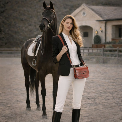 Delaney - Equestrian Stirrup Crossbody Luxury Leather Handbag in Cognac Urban-Equestrian