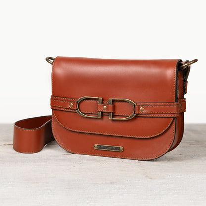 Delaney - Equestrian Stirrup Crossbody Luxury Leather Handbag in Cognac Urban-Equestrian