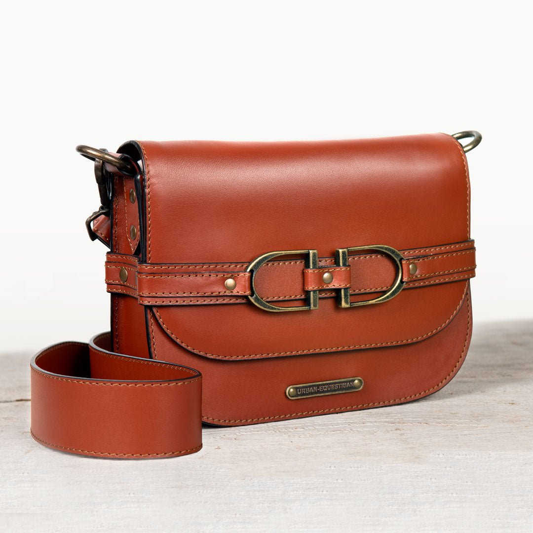 Delaney - Equestrian Stirrup Crossbody Luxury Leather Handbag in Cognac Urban-Equestrian