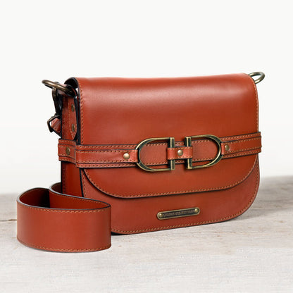 Delaney - Equestrian Stirrup Crossbody Luxury Leather Handbag in Cognac Urban-Equestrian