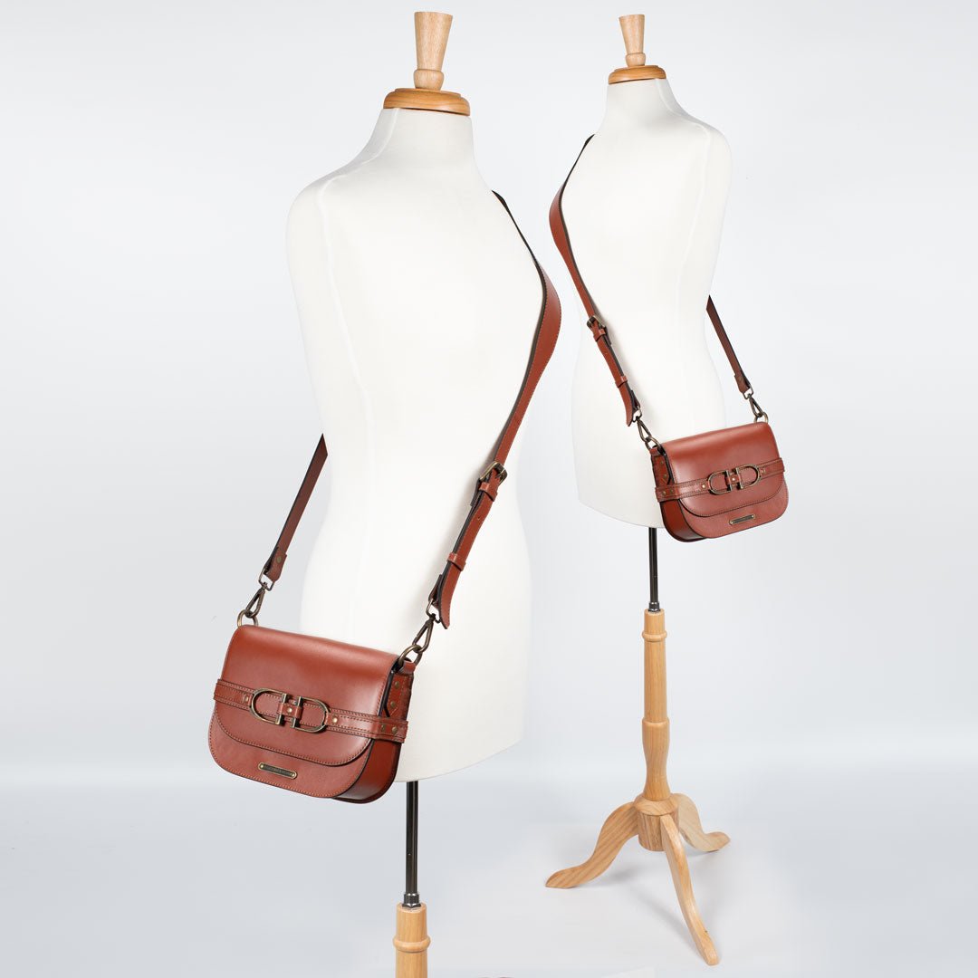 Delaney - Equestrian Stirrup Crossbody Luxury Leather Handbag in Cognac Urban-Equestrian