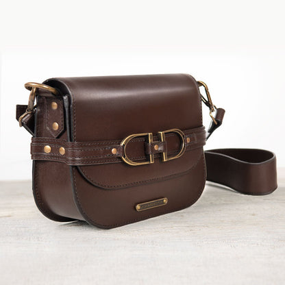 Delaney - Equestrian Stirrup Crossbody Luxury Leather Handbag in Deep Brown Urban-Equestrian