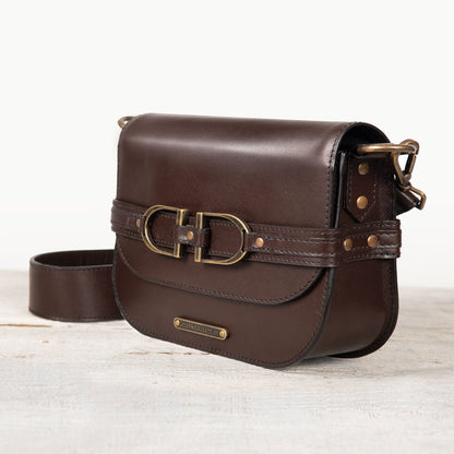 Delaney - Equestrian Stirrup Crossbody Luxury Leather Handbag in Deep Brown Urban-Equestrian