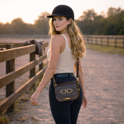 Delaney - Equestrian Stirrup Crossbody Luxury Leather Handbag in Deep Brown Urban-Equestrian