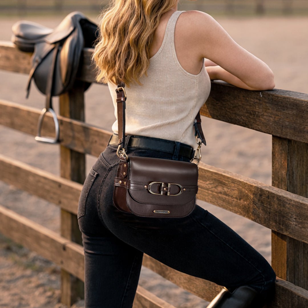 Delaney - Equestrian Stirrup Crossbody Luxury Leather Handbag in Deep Brown Urban-Equestrian