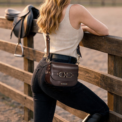 Delaney - Equestrian Stirrup Crossbody Luxury Leather Handbag in Deep Brown Urban-Equestrian