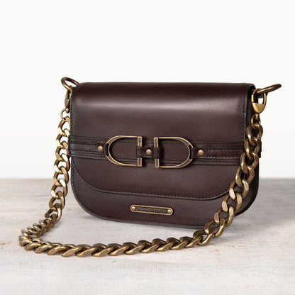 Delaney - Equestrian Stirrup Crossbody Luxury Leather Handbag in Deep Brown Urban-Equestrian